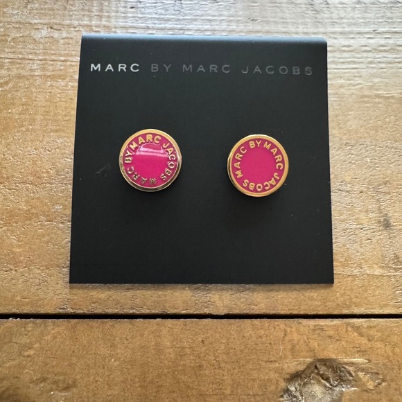 Marc by Marc Jacobs Stud Earrings Pink Gold Tone Designer Jewelry - Picture 1 of 2
